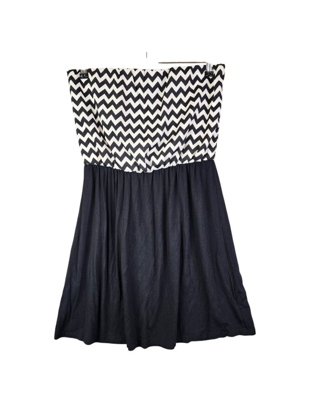 Womens MCM Strapless Dress Black & White Chevron Zig Zag Bodice Gathered Skirt S